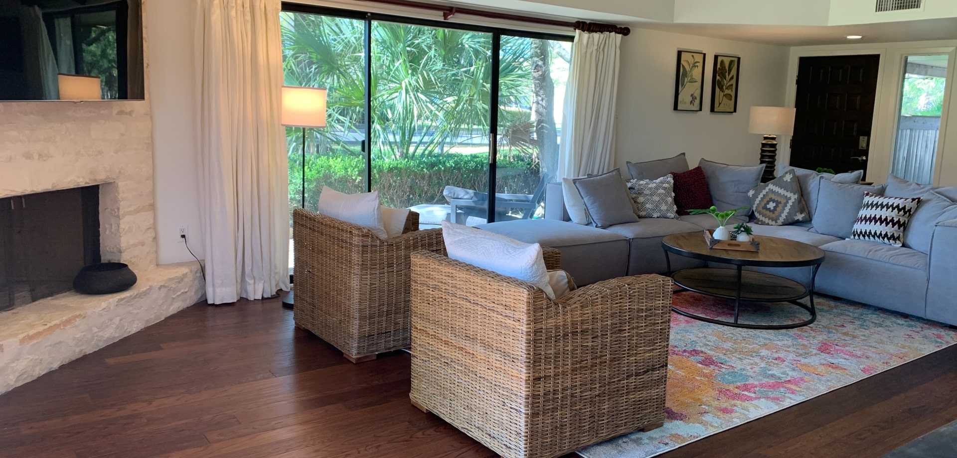 Hotel living space with glass doors