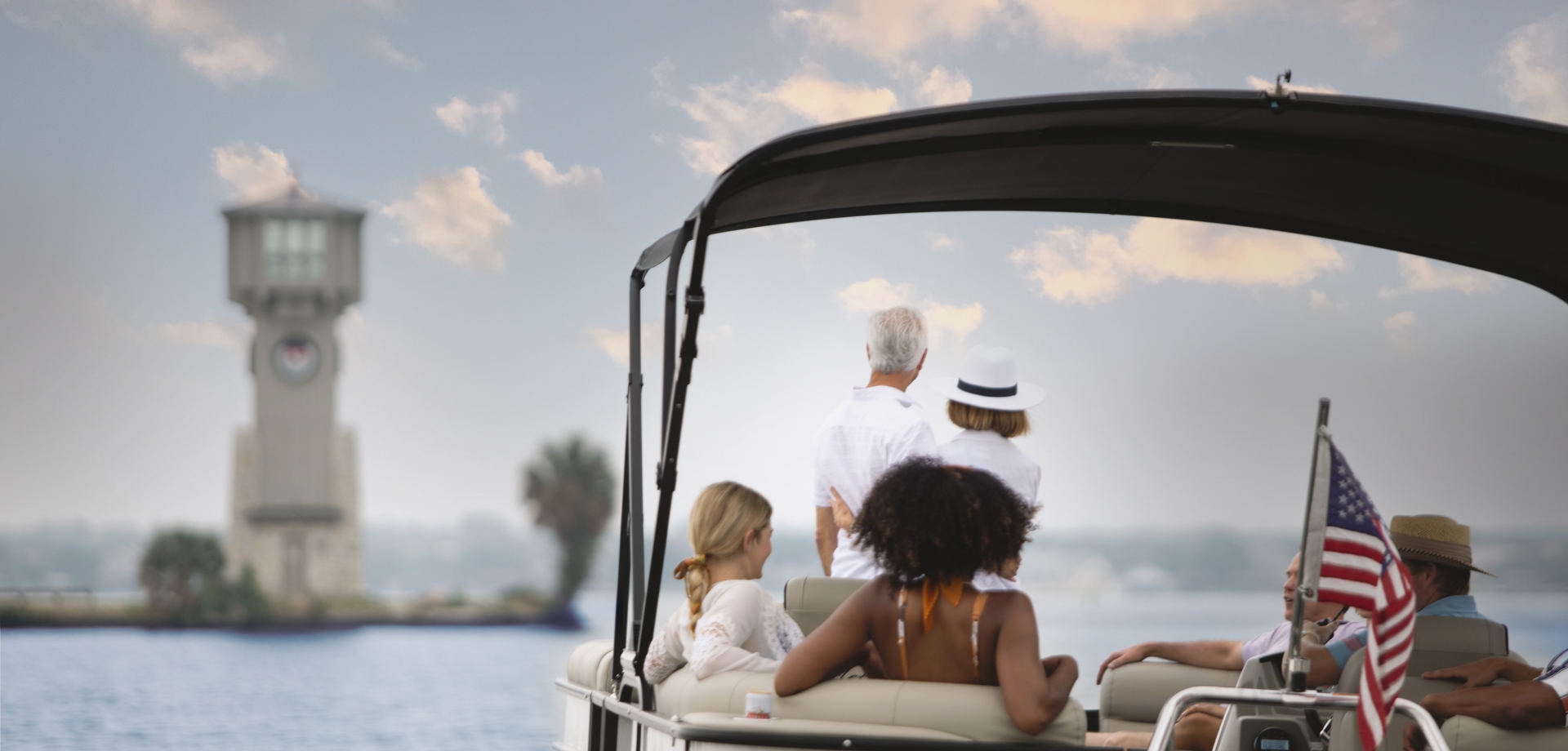 a group of people enjoying a boating ride on the water at Horseshoe Bay Resort